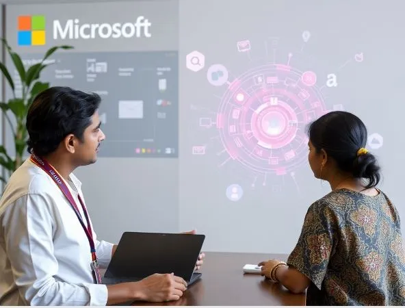Microsoft Elevate for Educators launch at CM Shri School, New Delhi, aimed at training 2 million Indian teachers in AI skills by 2030.
