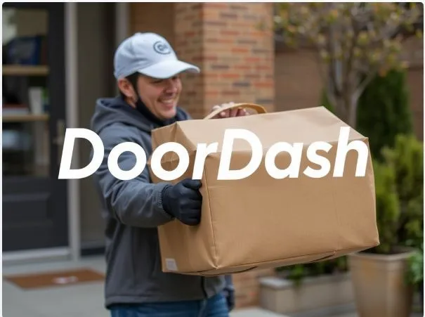 DoorDash Dasher using Tasks app on smartphone to complete an AI training micro-job between food deliveries.